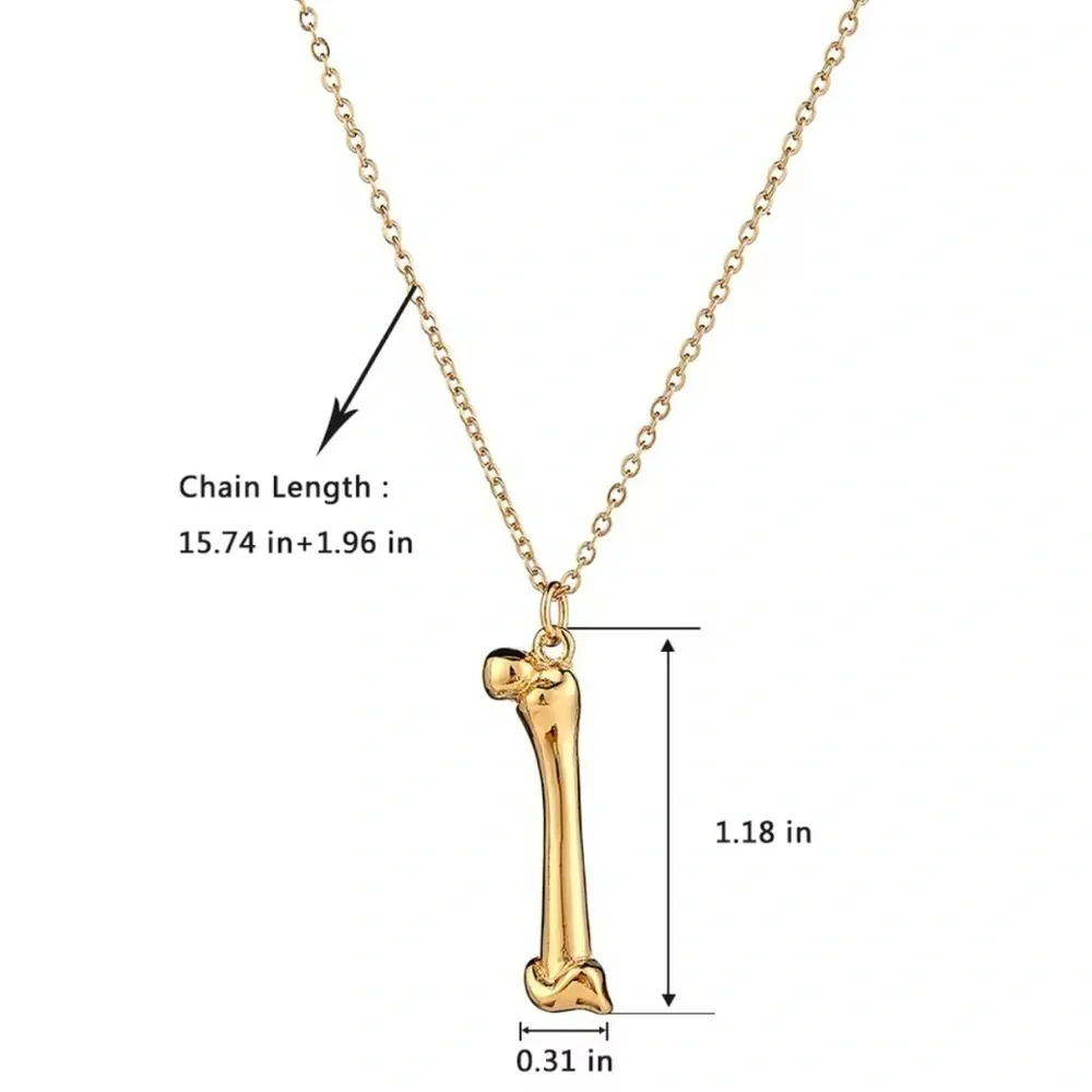 18K Gold Bone Pendant Gothic Punk Orthopedic Medical Theme Necklace